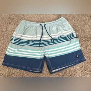 Sperry Swim Trunks Men; Size L, Striped Shades of Blue. Excellent condition!